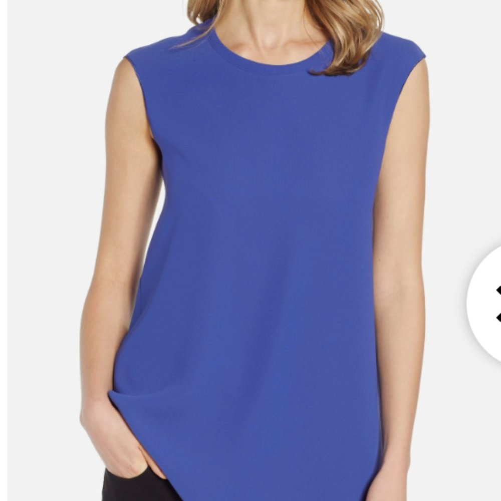 Anne Klein Womens Asymmetrical Hem Pullover Blouse, Blue, NWT